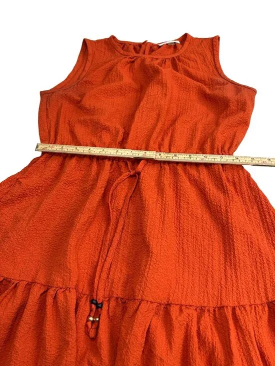 Calvin Klein Orange Sleeveless Tiered Dress With Drawstring Waist Size 8 - Picture 9 of 11